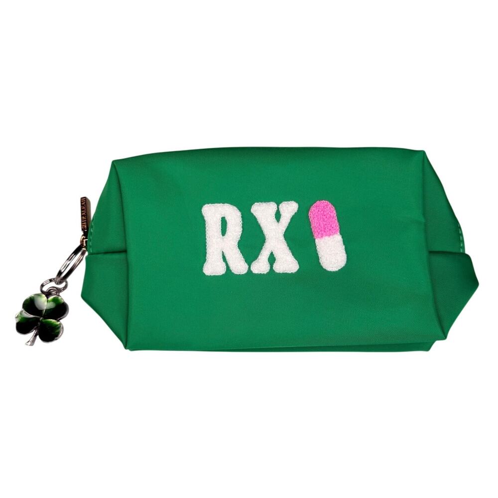Shiraleah RX Small Zip Pouch Green Pill Chenille Pharmacy Nurse Cosmetic Bag